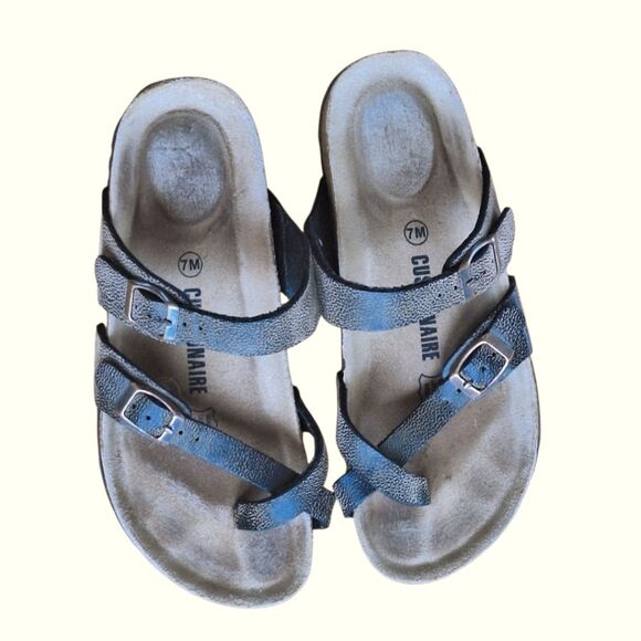 Cushionaire Luna Brown Strappy Comfort Sandals Leather Cork Footbed Women's 7M - Picture 13 of 16